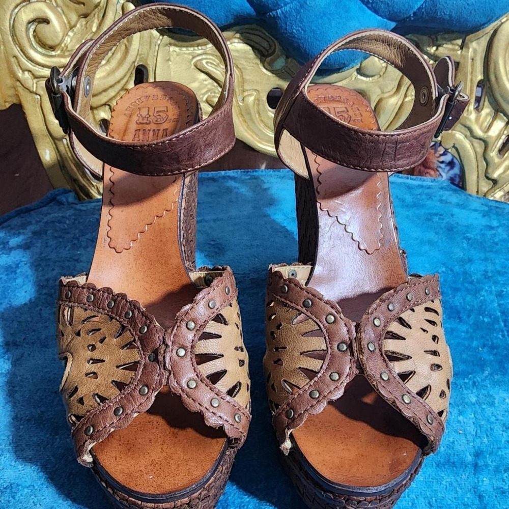 Brown Embellished Platform Wedge Sandals